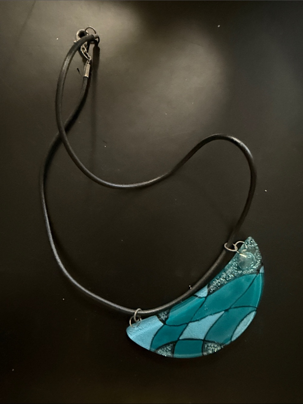 Vintage Murano Glass Mosaic Crescent Pendant Necklace